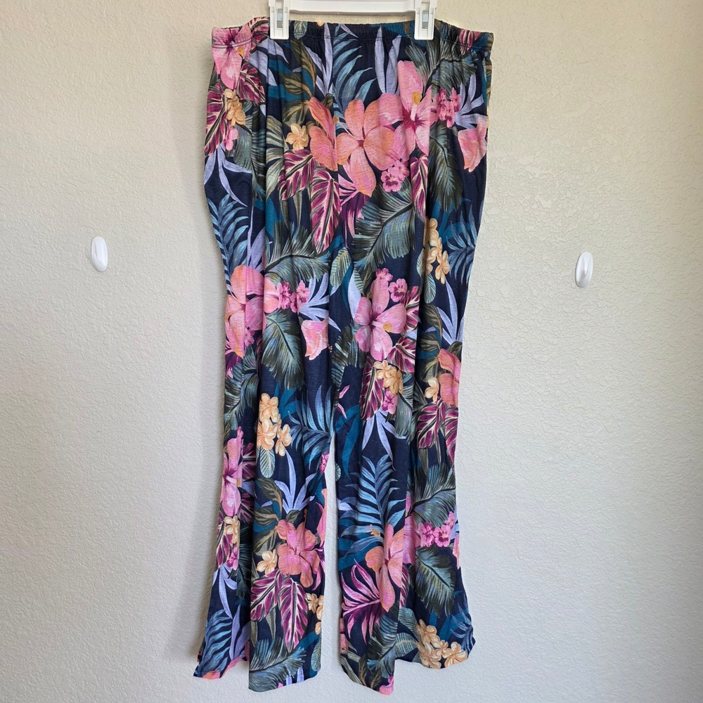 Lands End Tropical Floral Wide Leg Swim Cover-Up Pants Navy Multi XL 605 - Picture 4 of 7